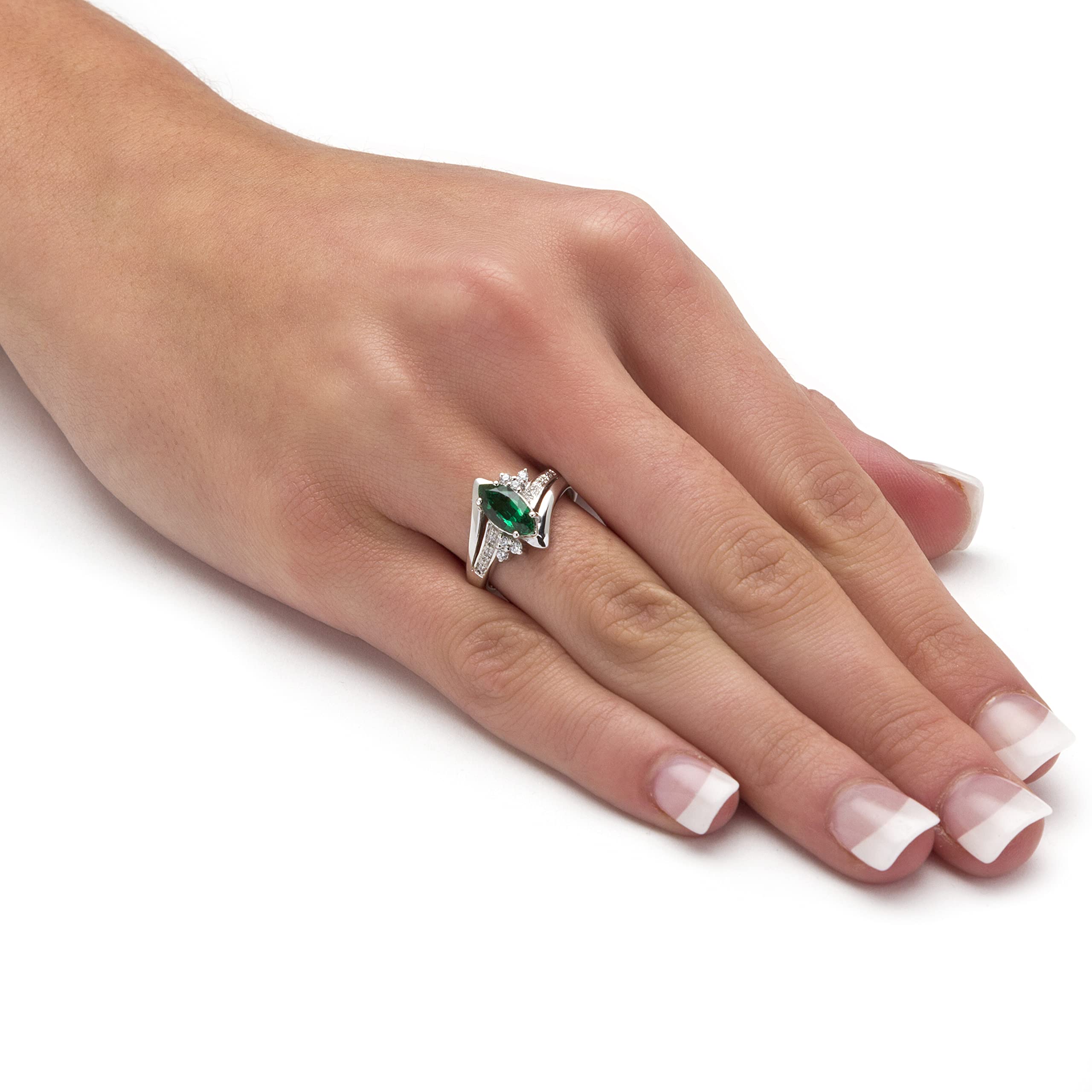 PalmBeach Marquise Cut Created or Genuine Gemstone and Round Cubic Zirconia Ring Sizes 5-10 Size 7