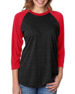 next level mens tri-blend 3/4-sleeve raglan tee (6051) vin red/vin blk m