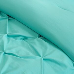 Comfort Spaces Cavoy Comforter Set - Luxe Diamond Tufting, All Season Bedding, Matching Bed Skirt, Decorative Pillows, Queen, Faux Silk Aqua 5 Piece