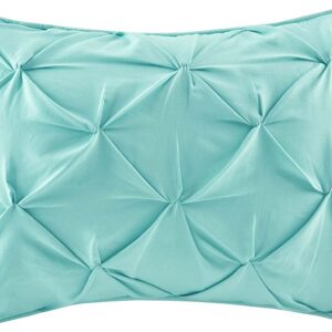 Comfort Spaces Cavoy Comforter Set - Luxe Diamond Tufting, All Season Bedding, Matching Bed Skirt, Decorative Pillows, Queen, Faux Silk Aqua 5 Piece