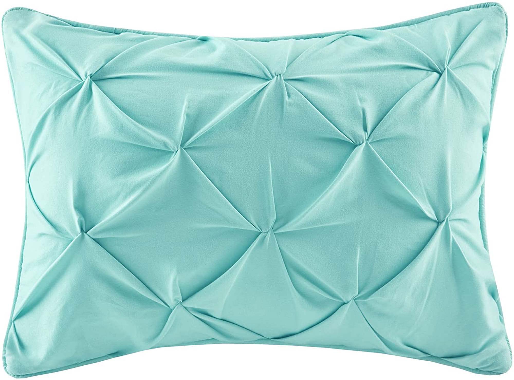 Comfort Spaces Cavoy Comforter Set - Luxe Diamond Tufting, All Season Bedding, Matching Bed Skirt, Decorative Pillows, Queen, Faux Silk Aqua 5 Piece