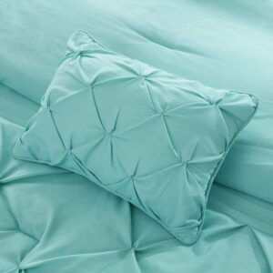 Comfort Spaces Cavoy Comforter Set - Luxe Diamond Tufting, All Season Bedding, Matching Bed Skirt, Decorative Pillows, Queen, Faux Silk Aqua 5 Piece