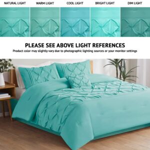 Comfort Spaces Cavoy Comforter Set - Luxe Diamond Tufting, All Season Bedding, Matching Bed Skirt, Decorative Pillows, Queen, Faux Silk Aqua 5 Piece