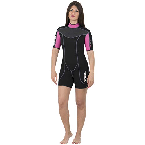 SEAC womens women 2 5mm High Stretch Comfortable Neoprene Short Wetsuit, Black/Pink, Medium US