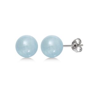 sterling silver 6mm natural milky aquamarine gemstone round blue stud earrings