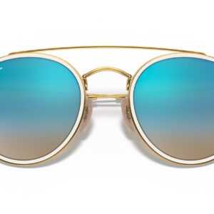 Ray-Ban RB3647N Double Bridge Round Sunglasses, Gold/Brown Gradient Mirrored Blue, 51 mm + 1