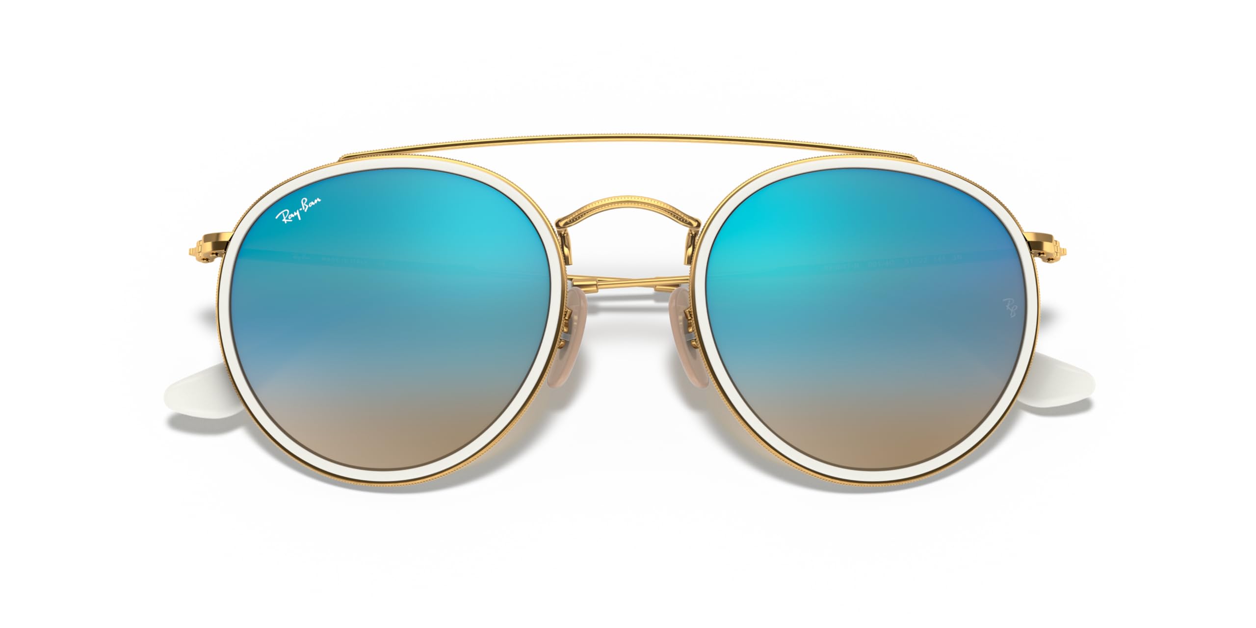 Ray-Ban RB3647N Double Bridge Round Sunglasses, Gold/Brown Gradient Mirrored Blue, 51 mm + 1