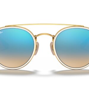 Ray-Ban RB3647N Double Bridge Round Sunglasses, Gold/Brown Gradient Mirrored Blue, 51 mm + 1