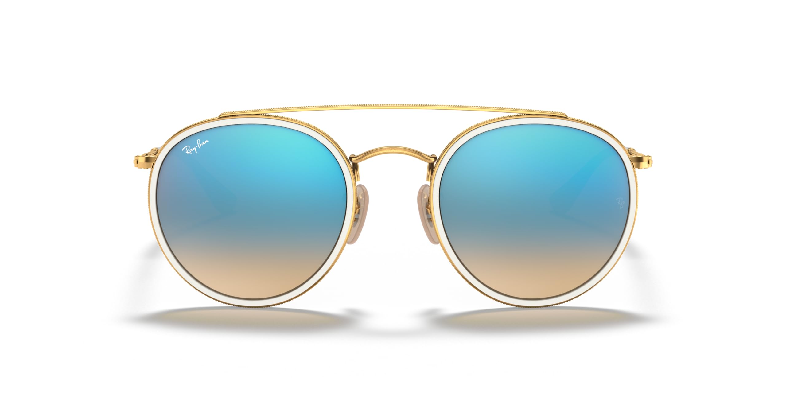 Ray-Ban RB3647N Double Bridge Round Sunglasses, Gold/Brown Gradient Mirrored Blue, 51 mm + 1