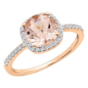 Dazzlingrock Collection 6MM Round Morganite & White Diamond Halo Engagement Ring for Women in 10K Rose Gold Size 6