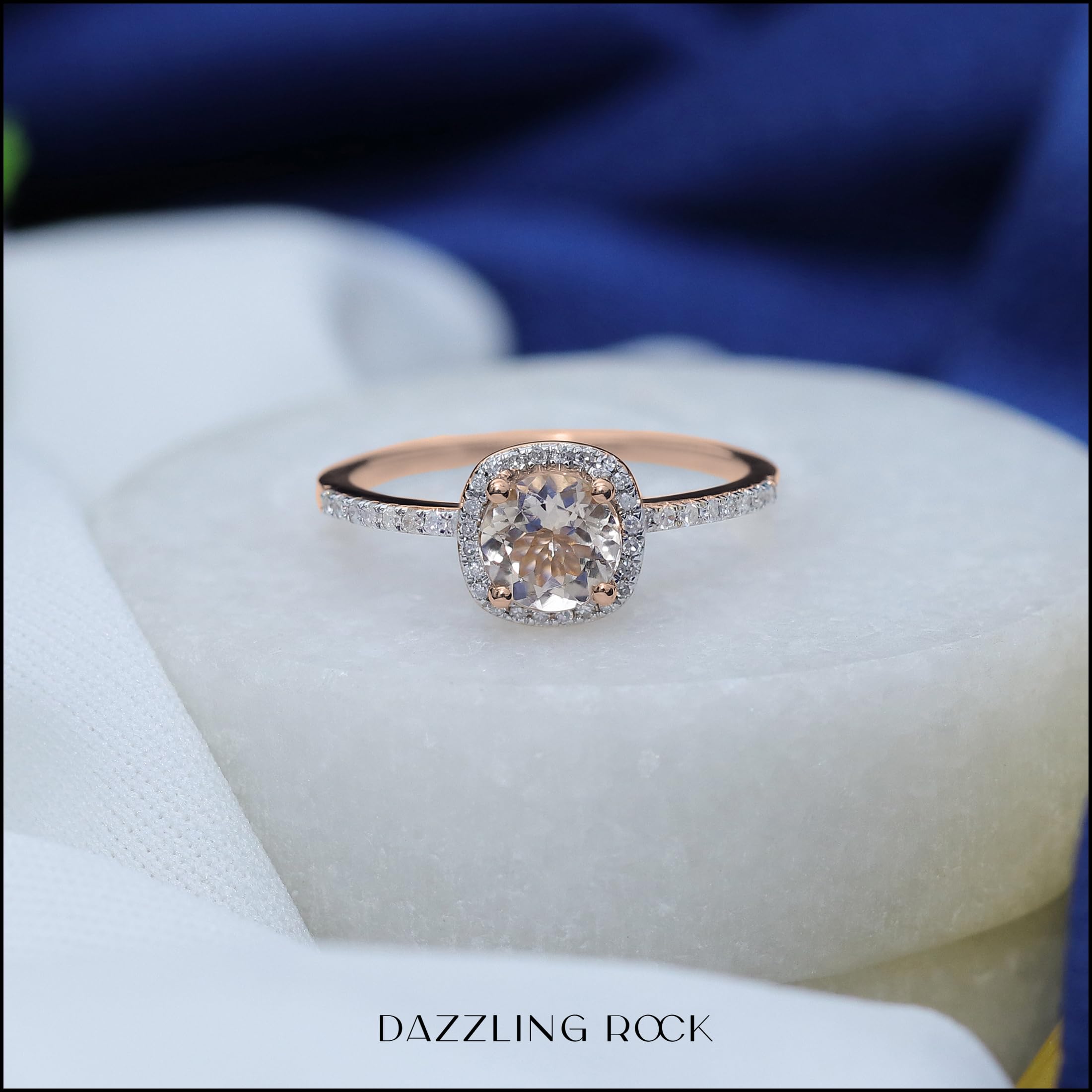 Dazzlingrock Collection 6MM Round Morganite & White Diamond Halo Engagement Ring for Women in 10K Rose Gold Size 6