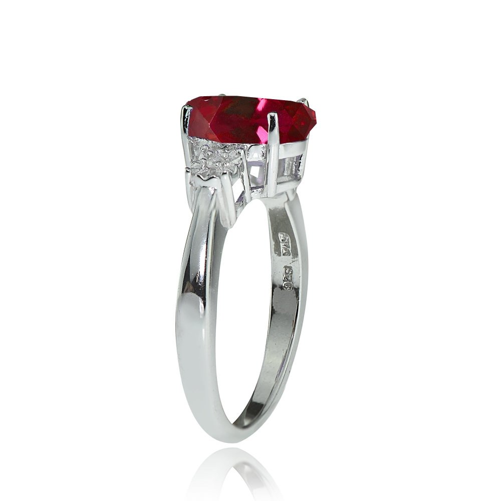 Ice Gems Sterling Silver Created Ruby Red and Heart Ring, Size 7