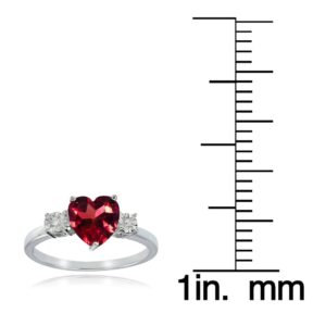 Ice Gems Sterling Silver Created Ruby Red and Heart Ring, Size 6