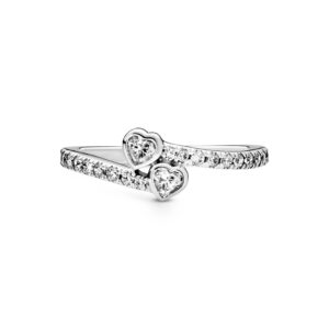 Pandora Two Sparkling Hearts Ring - The Ultimate Symbol of Love - Sterling Silver Ring for Women - Gift for Her - Sterling Silver with Clear Cubic Zirconia - Size 6