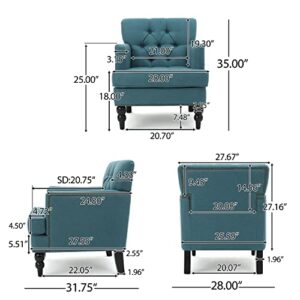 Christopher Knight Home Malone Fabric Club Chair, Wood, Dark Teal , 31.75D x 28W x 35H Inch