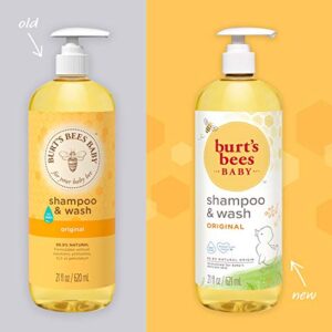 Burt's Bees Baby Shampoo and Wash Set, 2-in-1 Natural Origin Plant Based Formula for Sensitive Skin, Original Fresh Scent, Tear-Free, Paraben Free, Pediatrician Tested, 3 Bottles 63 oz (21 oz 3-Pack)