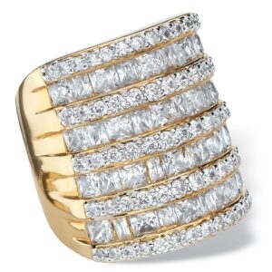 PalmBeach Jewelry Silvertone or Yellow Gold-Plated Princess Cut and Round Cubic Zirconia Channel Set Cocktail Ring Size 9