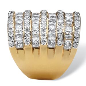 PalmBeach Jewelry Silvertone or Yellow Gold-Plated Princess Cut and Round Cubic Zirconia Channel Set Cocktail Ring Size 9