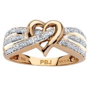 palmbeach jewelry platinum-plated or 18k gold-plated stelring silver genuine diamond heart ring (1/10 cttw, i color, i3 clarity) size 8