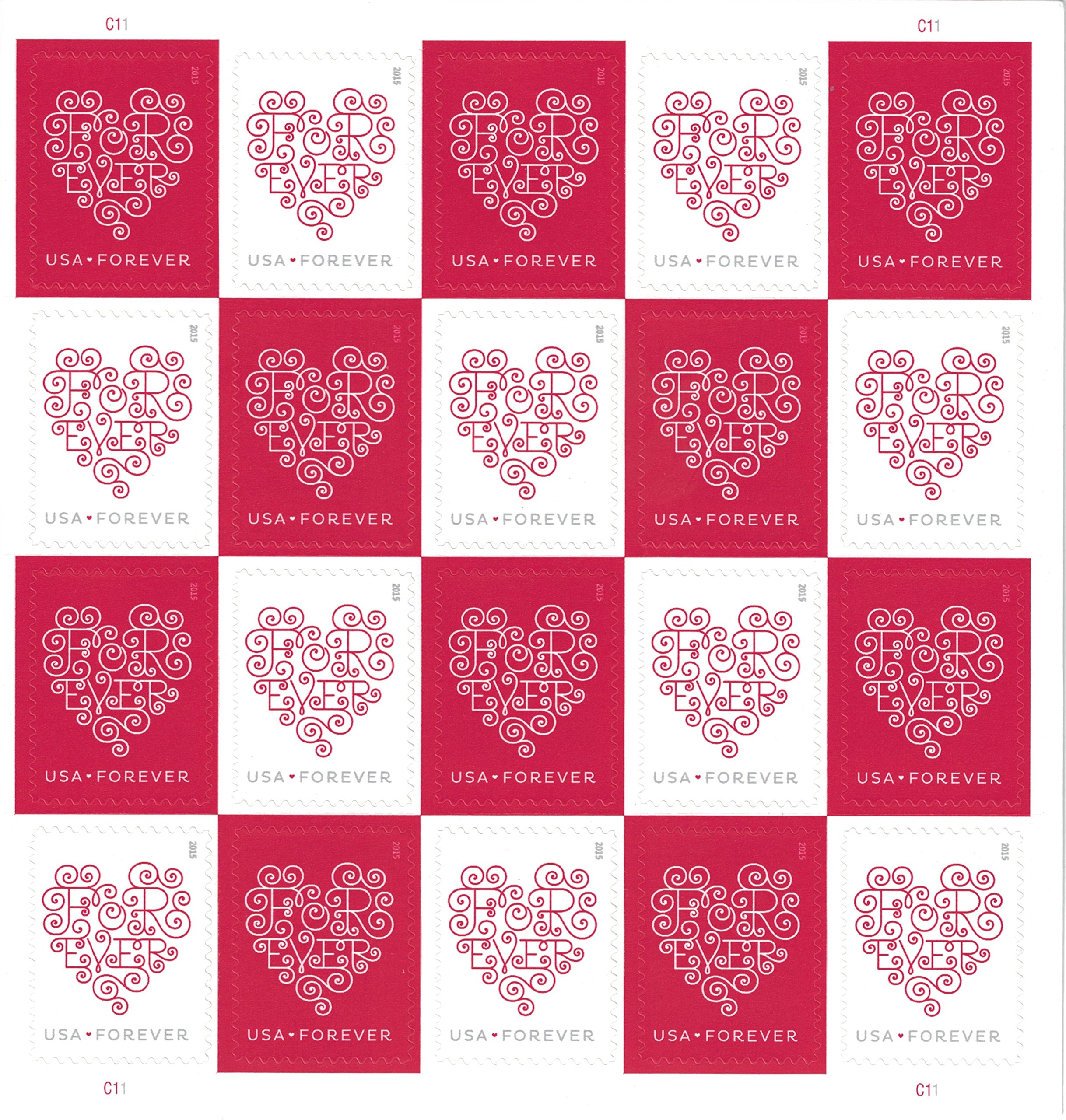 USPS Forever Hearts Forever Stamps - 100 Stamps (5 sheets of 20)