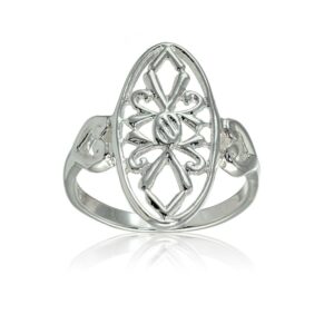 hoops & loops sterling silver filigree oval shaped shield ring, size 8