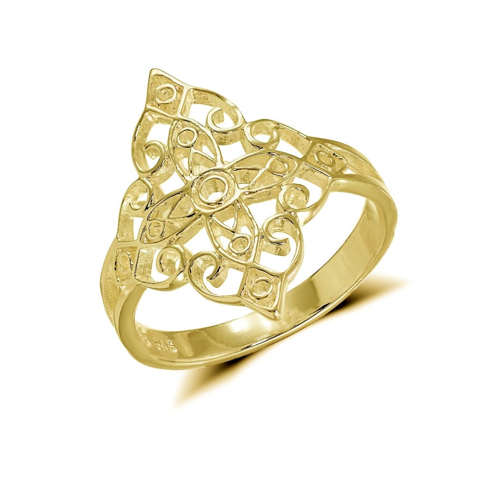 Hoops & Loops Yellow Gold Flashed Sterling Silver Filigree Celtic Cross Ring, Size 5