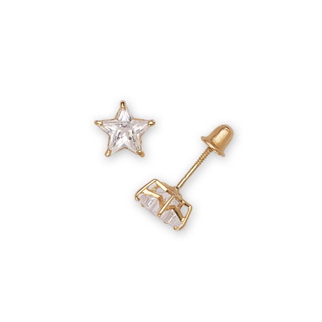 14k Yellow Gold Cubic Zirconia Star Screw-back Stud Earrings (4mm-6mm) (6MM)