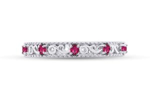 jewel zone us round cut simulated red ruby stackable ring in 14k white gold over sterling silver