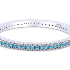 Jewel Zone US Simulated Aquamarine Eternity Stackable Wedding Ring in 925 Sterling Silver (1/5 Cttw)