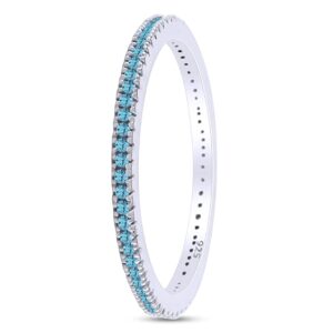 Jewel Zone US Simulated Aquamarine Eternity Stackable Wedding Ring in 925 Sterling Silver (1/5 Cttw)