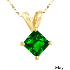 Jewel Zone US AFFY Women's Classic Simulated Emerald Princess Shape Pendant Necklace in 10k Solid Yellow Gold (2 cttw)