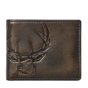 house of jack co. deer bifold wallet for men | extra capacity two id windows | full grain leather with hand burnished finish | multi card capacity | deer men's wallet