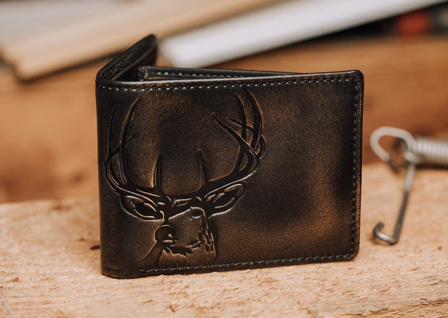 House of Jack Co. DEER Bifold Wallet for Men | Extra Capacity Two ID Windows | Full Grain Leather With Hand Burnished Finish | Multi Card Capacity | Deer Men's Wallet