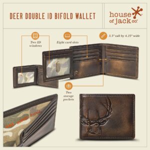 House of Jack Co. DEER Bifold Wallet for Men | Extra Capacity Two ID Windows | Full Grain Leather With Hand Burnished Finish | Multi Card Capacity | Deer Men's Wallet