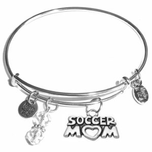 Hidden Hollow Beads Women's Stainless Steel Message Charm Expandable Wire Bangle Bracelet, Very Popular and Stylish, Arrives in a Gift Box. (Soccer Mom)