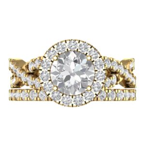 Clara Pucci 1.92 ct Round Cut Genuine Zircon 14k Yellow Gold Halo Solitaire W/Accents Wedding Bridal Engagement Set Ring Band Size 10.5