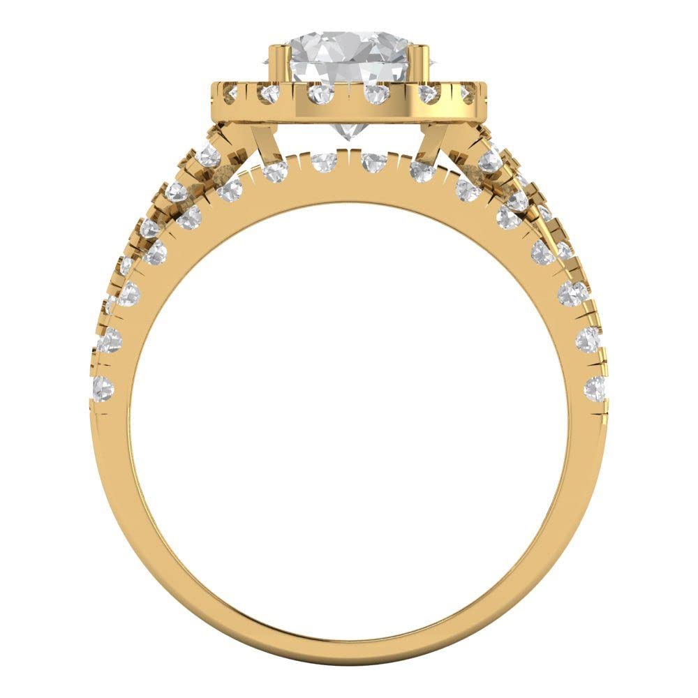 Clara Pucci 1.92 ct Round Cut Genuine Zircon 14k Yellow Gold Halo Solitaire W/Accents Wedding Bridal Engagement Set Ring Band Size 10.5