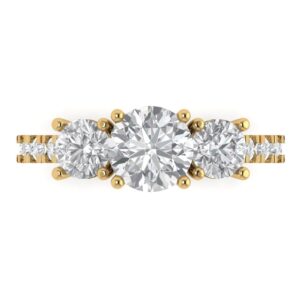 2.02 Ct Round Cut Clear Simulated Diamond 14K Yellow Gold Solitaire with Accents 3 Stone Engagement Promise Ring Size 4.75