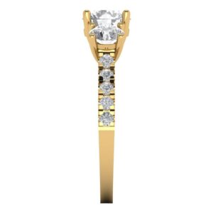 2.02 Ct Round Cut Clear Simulated Diamond 14K Yellow Gold Solitaire with Accents 3 Stone Engagement Promise Ring Size 4.75