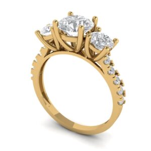 2.02 Ct Round Cut Clear Simulated Diamond 14K Yellow Gold Solitaire with Accents 3 Stone Engagement Promise Ring Size 4.75