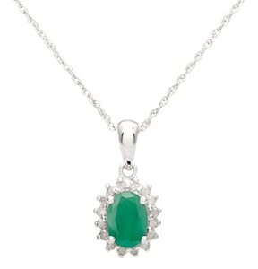 10k white gold oval emerald and diamond halo necklace