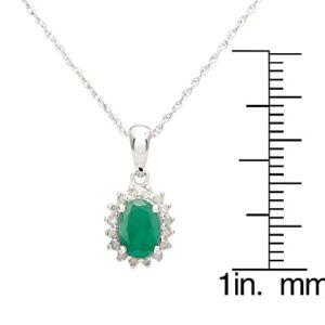 10k White Gold Oval Emerald and Diamond Halo Necklace