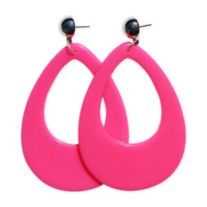 Circular Oval Earring w/Silver Top 1980s Costume Party (Pink)