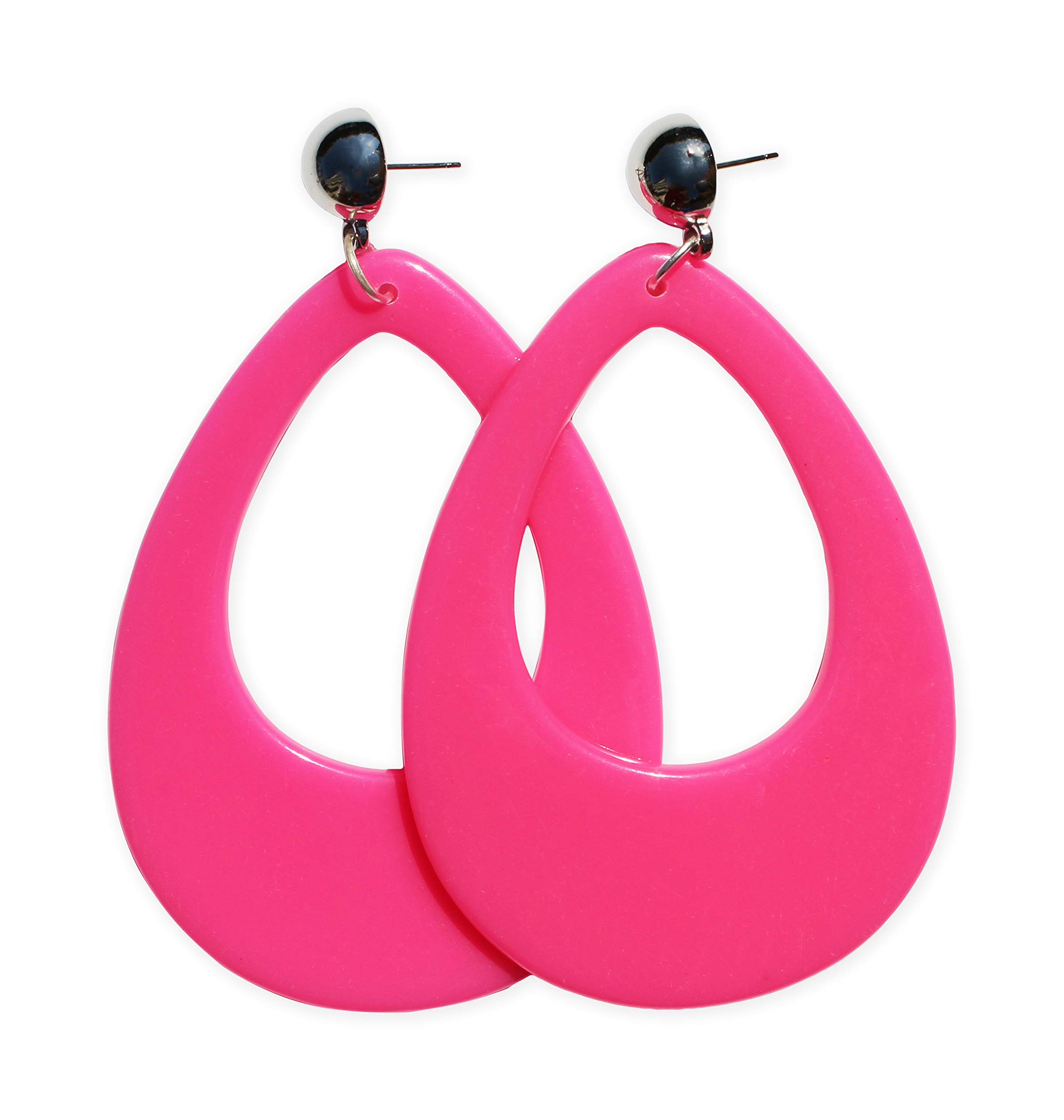 Circular Oval Earring w/Silver Top 1980s Costume Party (Pink)