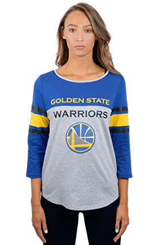 Ultra Game NBA Golden State Warriors Womens T-Shirt Raglan Baseball 3/4 Long Sleeve Tee Shirt, Team Color, Small