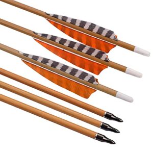 ELONG 6pk 30" Archery Carbon Arrows Wood Camo Spine 600 Recurve Bows Turkey Feather Arrow