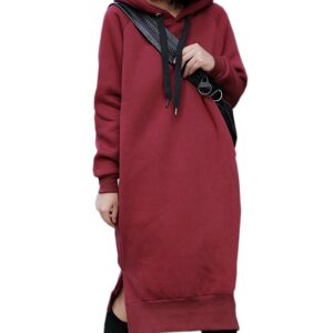 NUTEXROL Womens Thickening Long Fleece Sweatshirt String Hoodie Dress Pullover Plus Size, XX-Large, Red