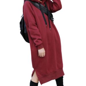 NUTEXROL Womens Thickening Long Fleece Sweatshirt String Hoodie Dress Pullover Plus Size, XX-Large, Red