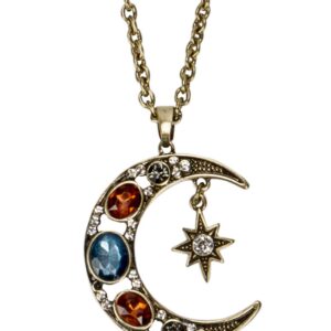 SPUNKYsoul Boho Antique Gold Tribal Crescent Moon Faceted Crystal Long Necklace for Women