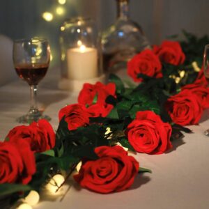 Luyue 10PCS Artificial Roses Flower Silk Rose with Stem Realistic Artificial Long Stem Red Rose Valentine's Day Fake Roses Bouquet for Wedding Home Decoration